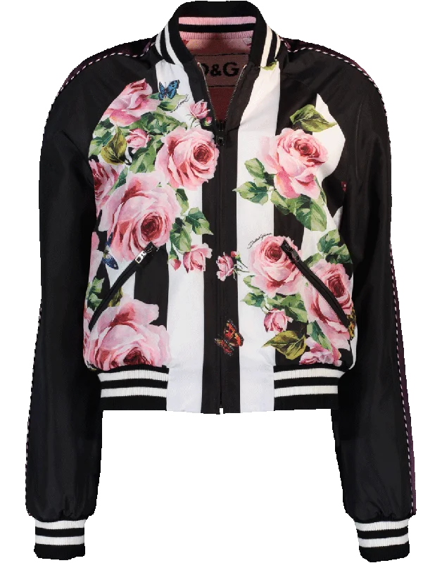 Floral And Striped Reversible Bomber Jacket