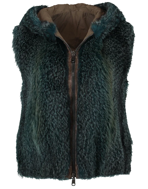 Fox Fur Reversible Hooded Vest