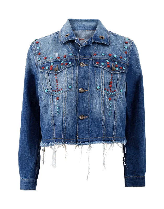 Fray Denim Embroidered Jacket