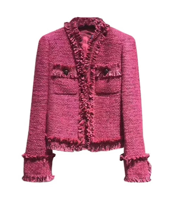 Pink Lightweight Tweed Blazer With Raw Edges