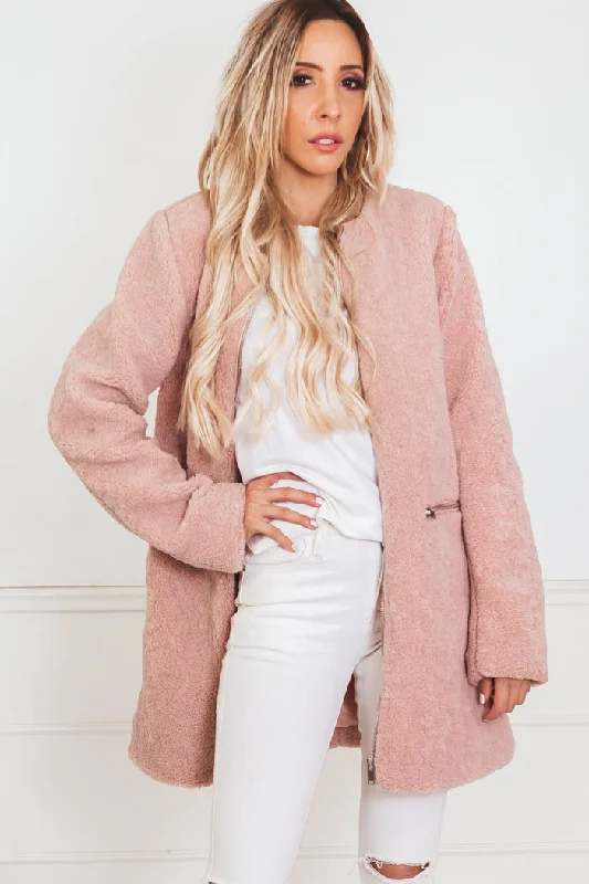 Soft Fur Coat - Blush