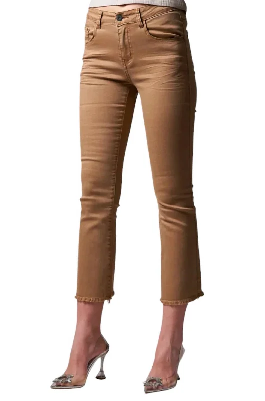 Deedee Cropped Slim Bootcut Jean In Camel