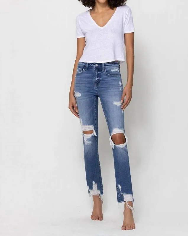 Pamela Mid Rise Slim Crop Straight Jeans In Blue