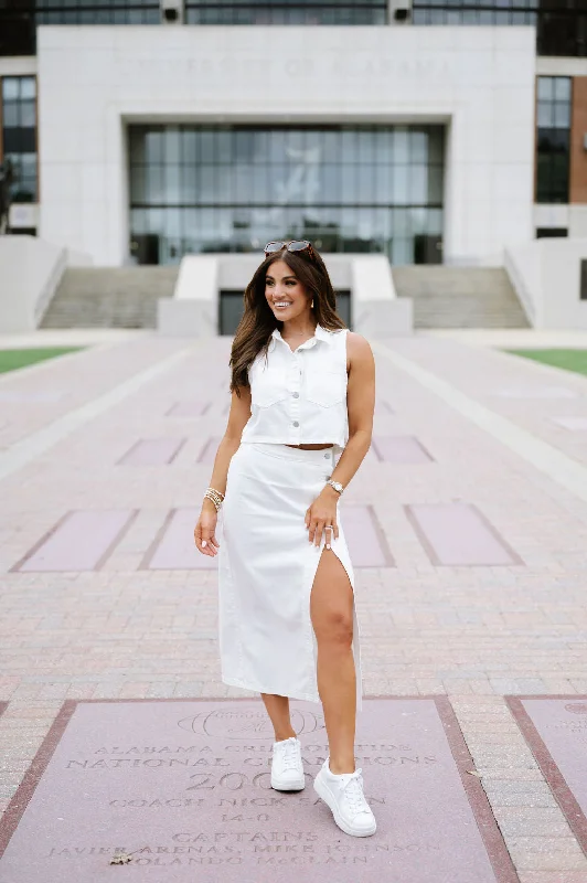 Collier Denim Skirt Set- Off White