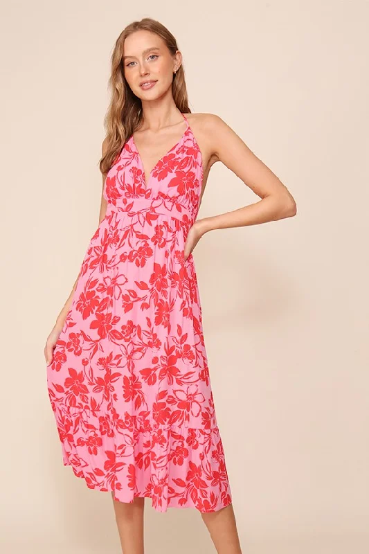 FLORAL HALTER PRINT MAXI DRESS