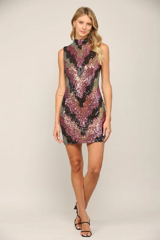 MOCK NECK SEQUIN DRESS