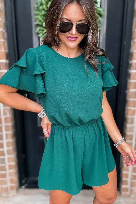 Ruffle Hunter Green Sleeve Airflow Romper