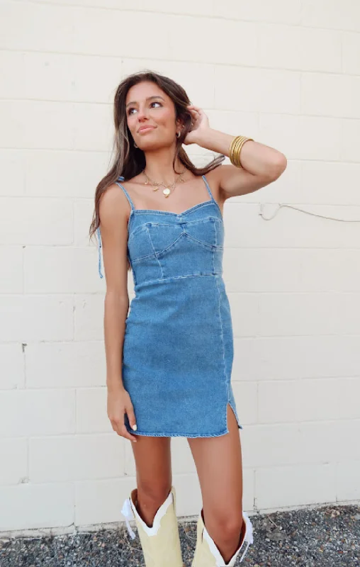 Sweetheart Tie Denim Dress