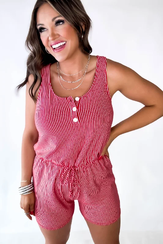 Wishing For You Red And White Vertical Stripe Romper