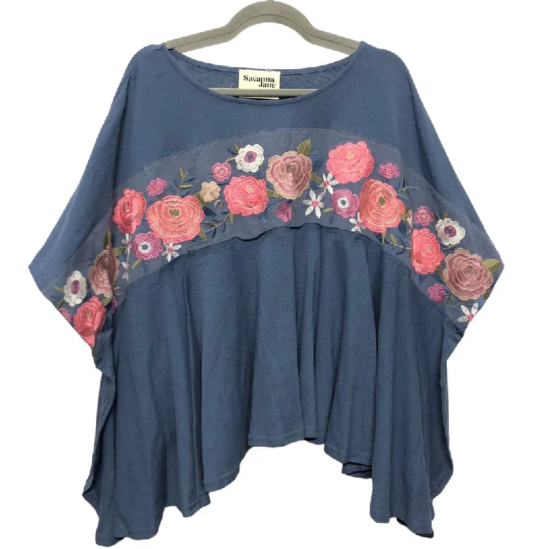 Top Short Sleeve By Savanna Jane In Blue & Pink, Size: L