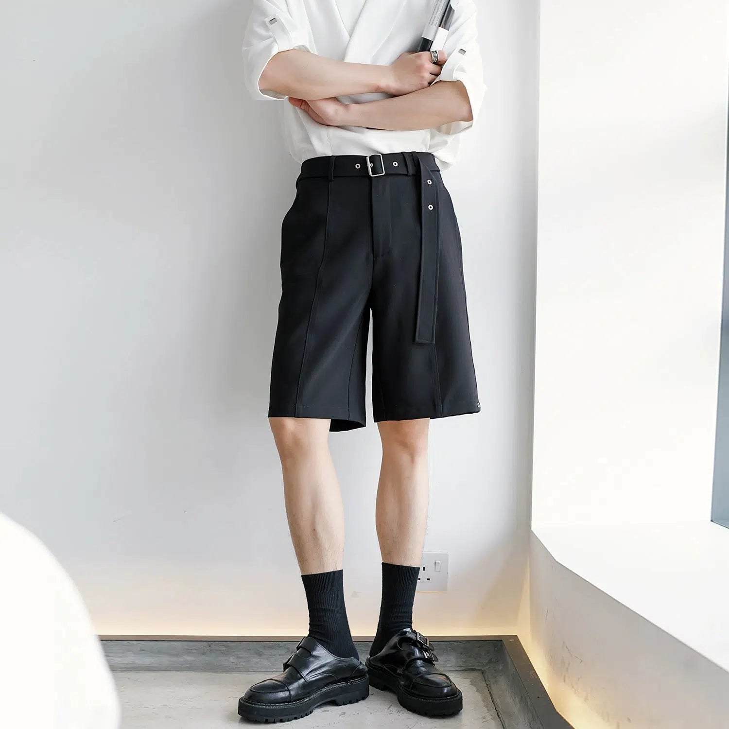 Elastic Waist Belted Culottes Shorts