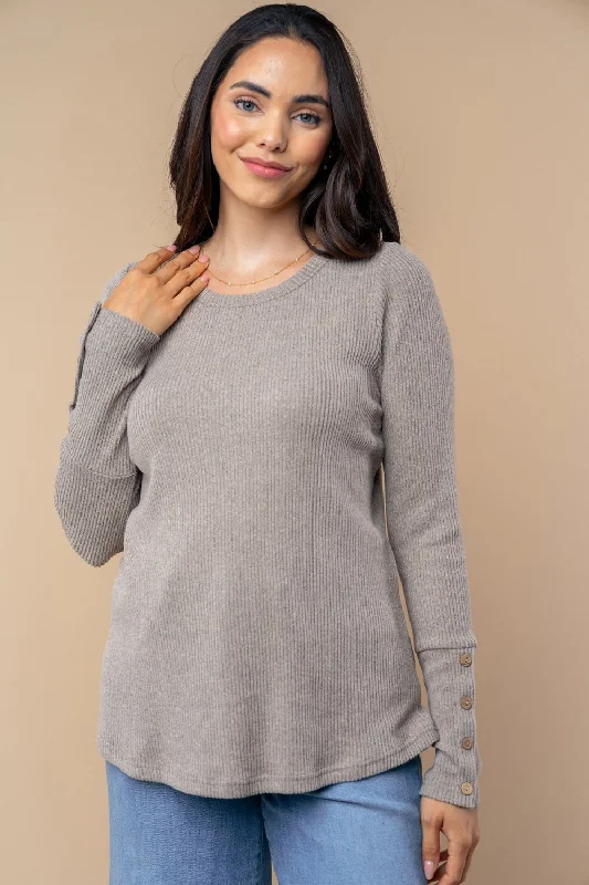 Black Button Long Sleeve Ribbed Top