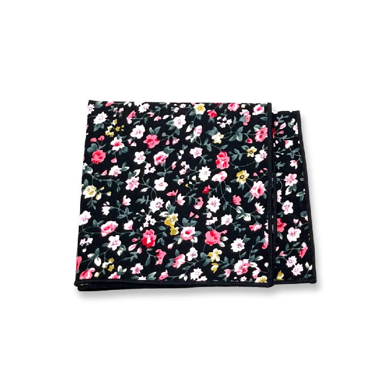 Black Floral Pocket Square