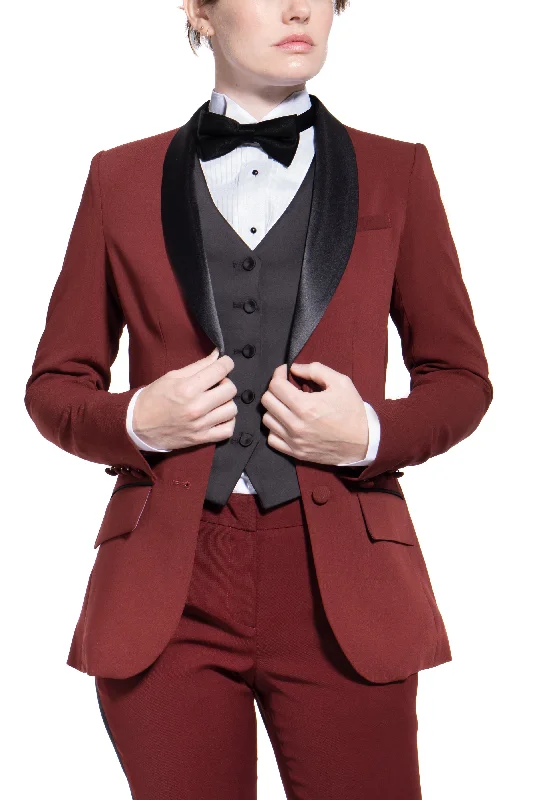 Burgundy & Black Shawl Collar Tuxedo Jacket