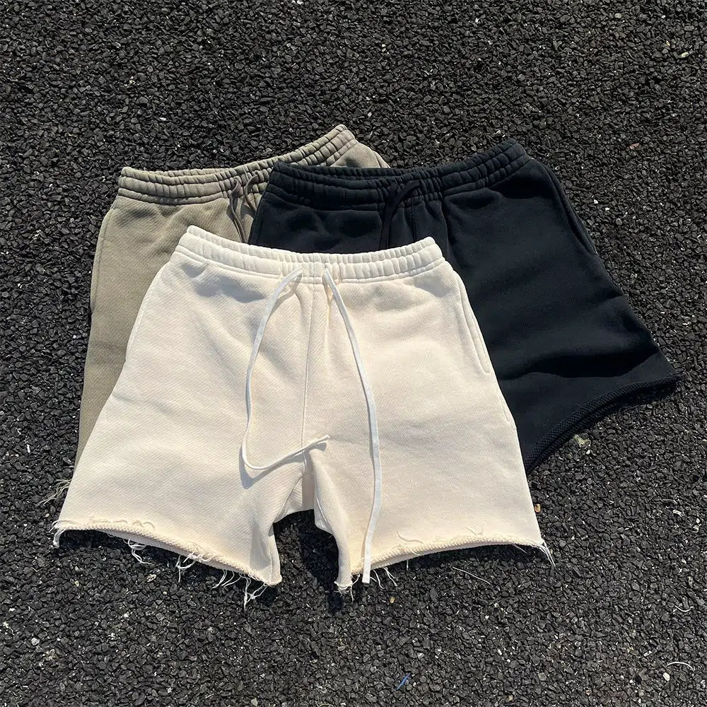 Distressed Hem Elastic Waist Shorts