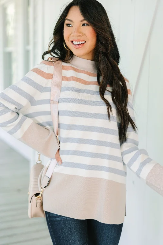 Fate: Make Your Day Taupe Brown Striped Sweater