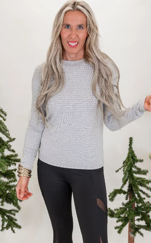 Grey Stripe Jersey Pullover Top