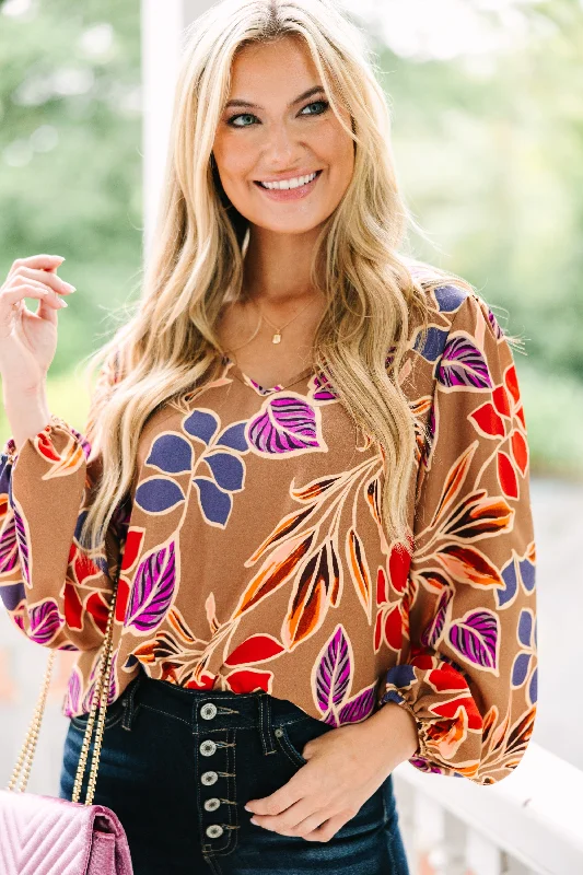 It's All Love Camel Brown Floral Blouse