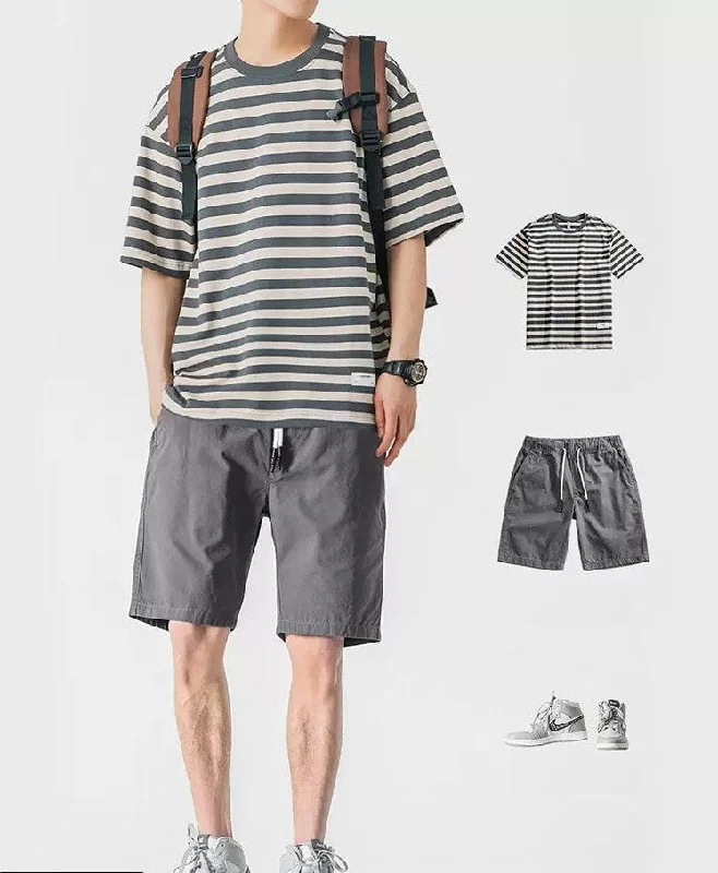 Matching Outfit (Striped T-Shirt and Elastic Shorts)