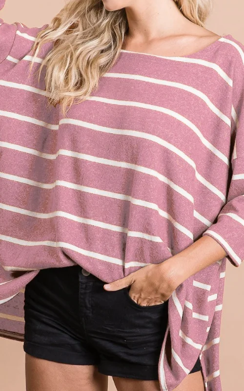 Mauve Striped Hacci Knit Top