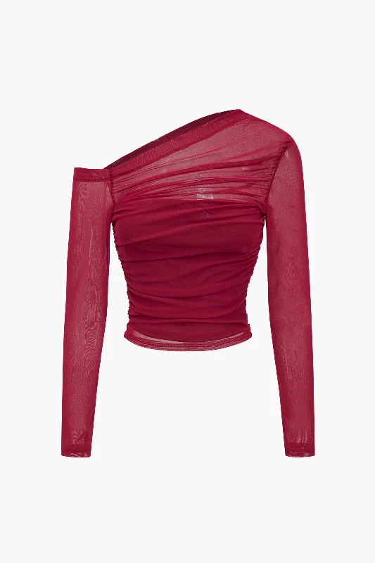 Mesh Asymmetrical Long-Sleeve Top