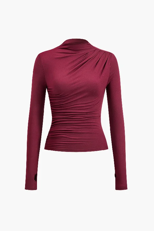 Mock neck Ruched Long Sleeve Top