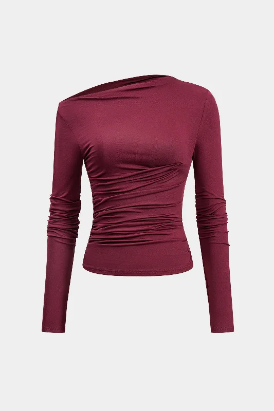 Asymmetrical Ruched Long-Sleeve Top