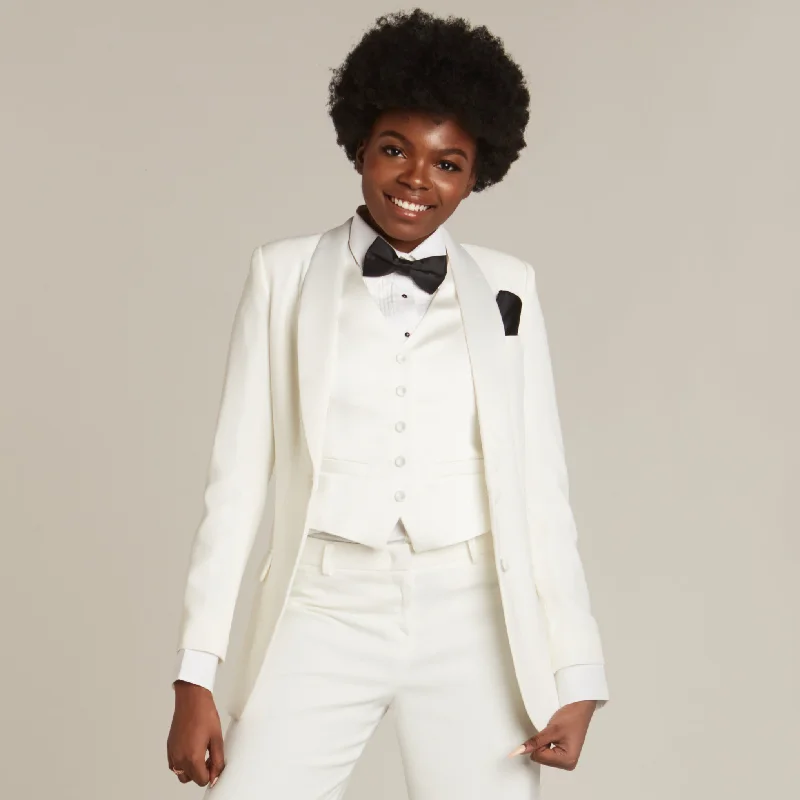 Pearl White Shawl Collar Long Tuxedo Jacket