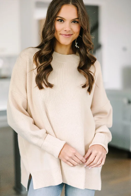 Perfectly You Taupe Brown Mock Neck Sweater