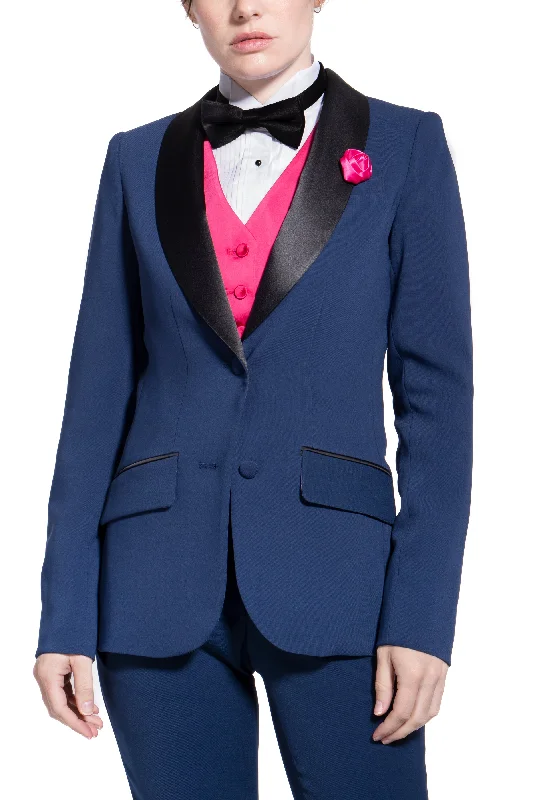 Royal Navy & Black Shawl Collar Tuxedo Jacket