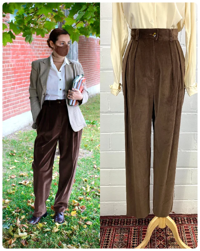 Vintage 1990s Brown Velour Pleated Trousers