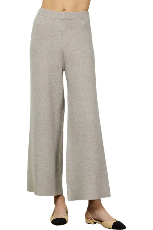 Cropped Wide Sweater Pants In Grey Melange