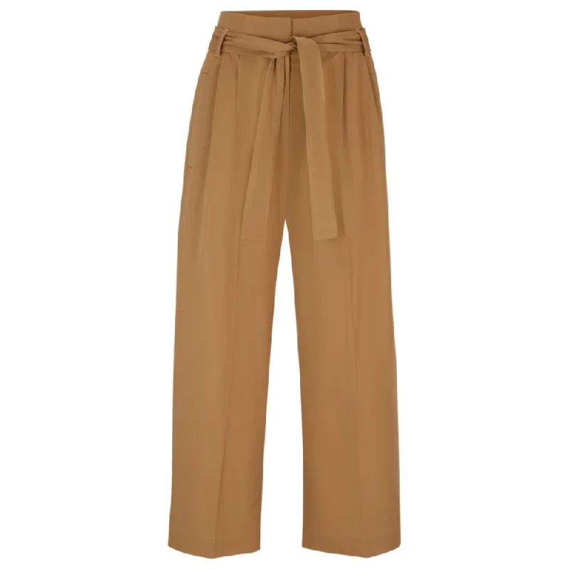 Tapered-fit wide-leg trousers with fabric belt