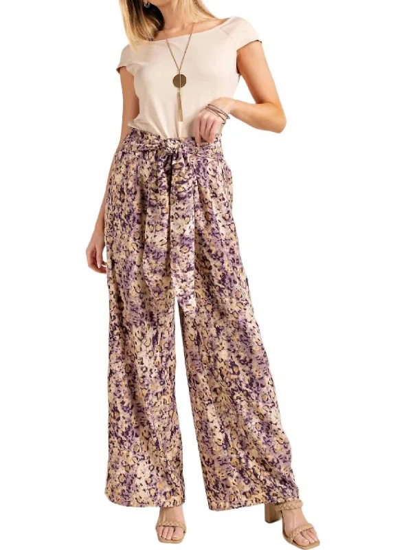 Wide Leg Pants In Purple Combo