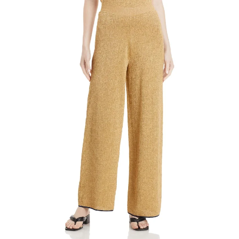 Womens Metallic Knit Wide Leg Pants